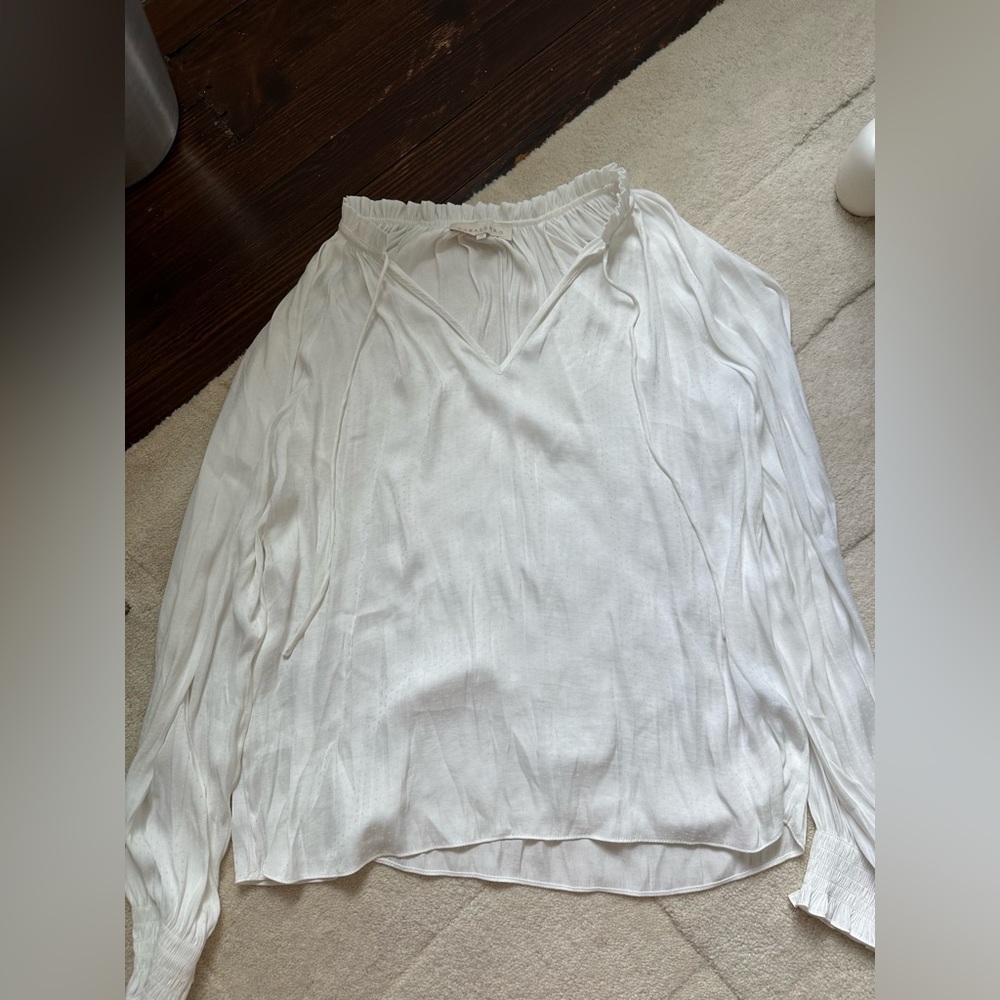 Caballero long sleeve white satin blouse.